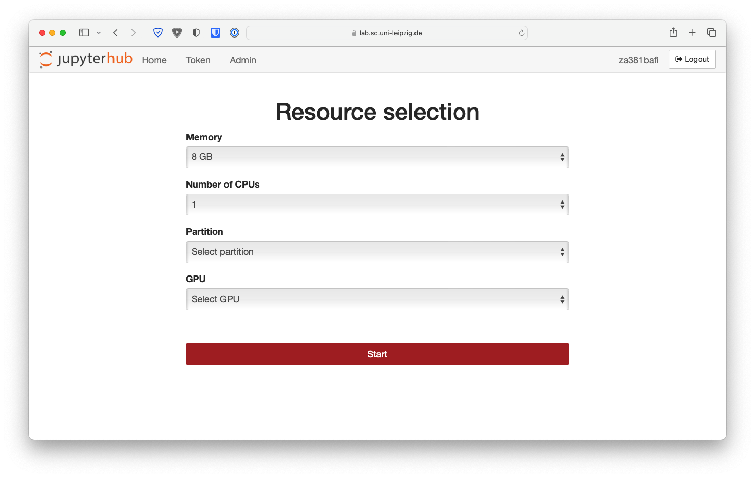 Jupyter resource selection